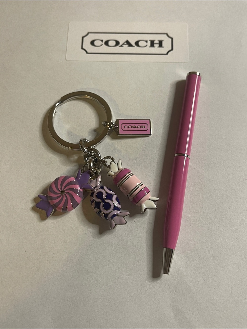 COACH Pink & Purple Candy Charm Keychain and Coach Pen